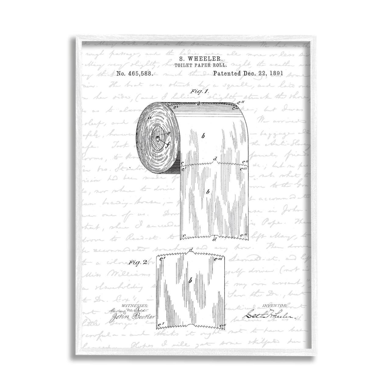 Stupell Industries Toilet Paper Roll Patent Black And White Bathroom Design Framed Wall Art